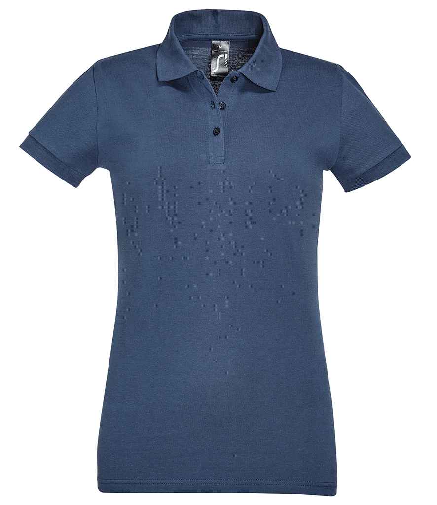 SOL'S Ladies Perfect Cotton Piqué Polo Shirt in Denim by SOL'S — Custom branded clothing by Print Press, featuring premium embroidery produced in our specialist print lab in the UK.