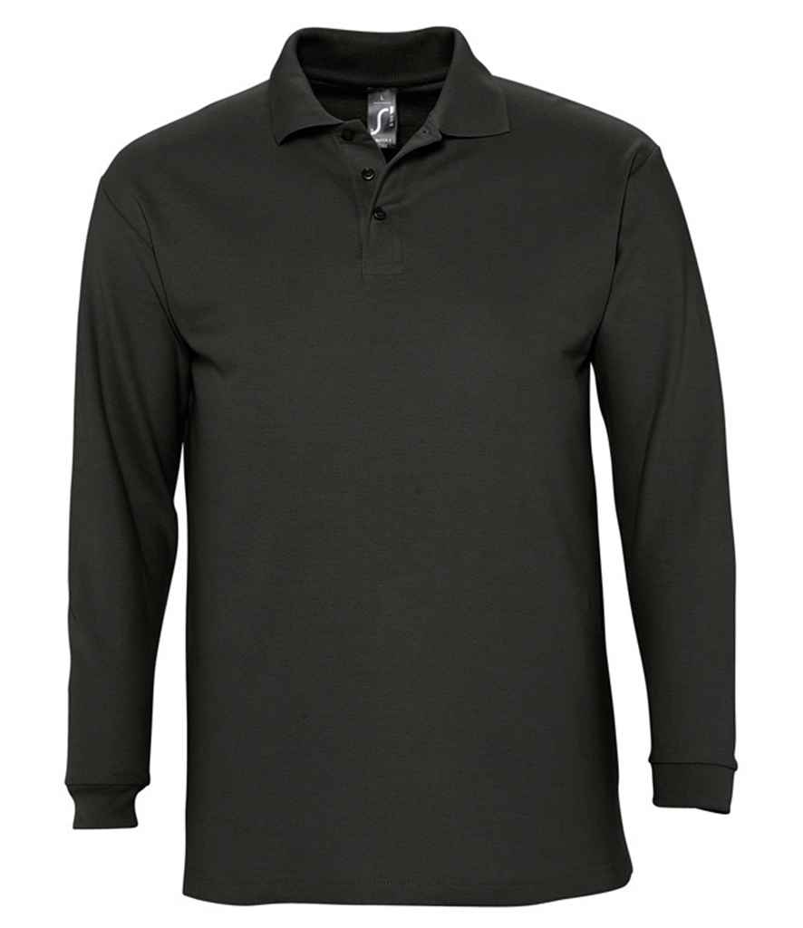 SOL'S Winter II Long Sleeve Cotton Piqué Polo Shirt in Black by SOL'S — Custom branded clothing by Print Press, featuring premium embroidery produced in our specialist print lab in the UK.