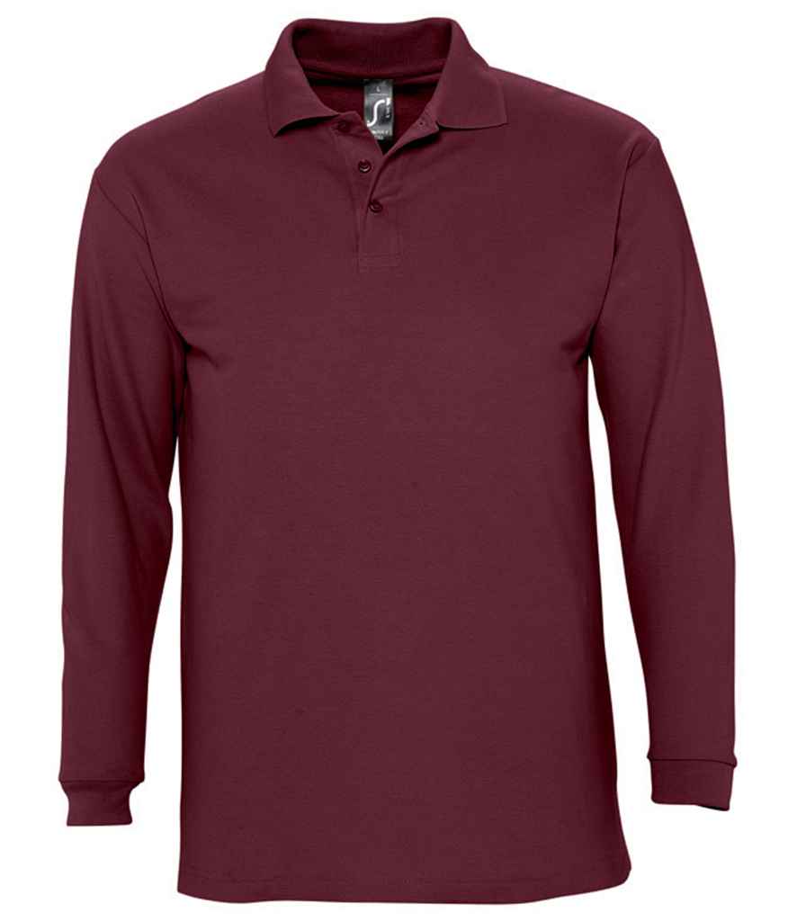 SOL'S Winter II Long Sleeve Cotton Piqué Polo Shirt in Burgundy by SOL'S — Custom branded clothing by Print Press, featuring premium embroidery produced in our specialist print lab in the UK.