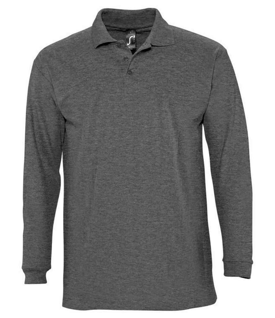SOL'S Winter II Long Sleeve Cotton Piqué Polo Shirt in Charcoal Marl by SOL'S — Custom branded clothing by Print Press, featuring premium embroidery produced in our specialist print lab in the UK.