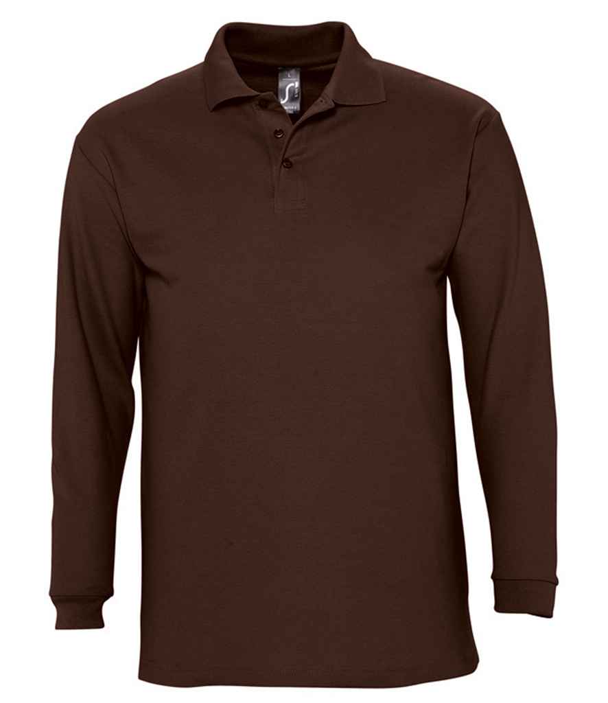 SOL'S Winter II Long Sleeve Cotton Piqué Polo Shirt in Chocolate by SOL'S — Custom branded clothing by Print Press, featuring premium embroidery produced in our specialist print lab in the UK.