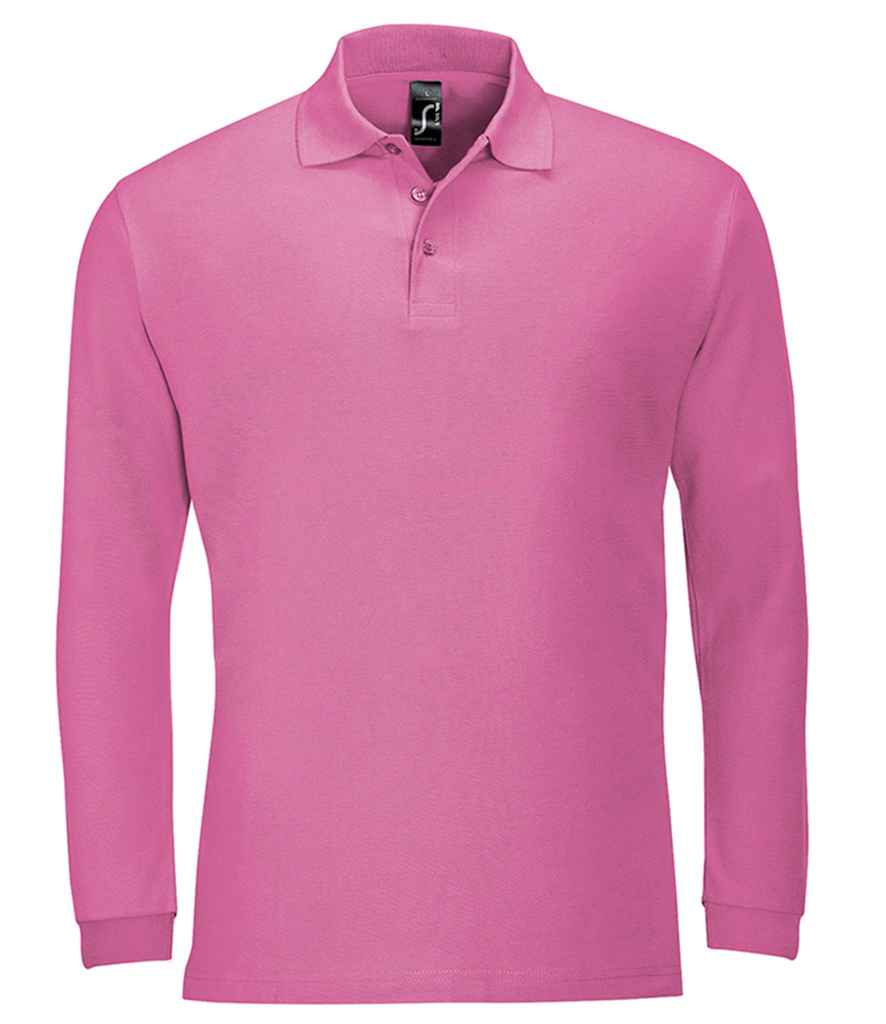 SOL'S Winter II Long Sleeve Cotton Piqué Polo Shirt in Flash Pink by SOL'S — Custom branded clothing by Print Press, featuring premium embroidery produced in our specialist print lab in the UK.