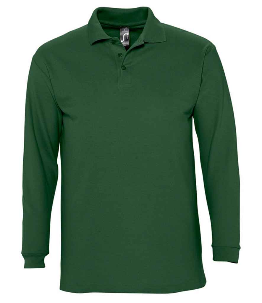 SOL'S Winter II Long Sleeve Cotton Piqué Polo Shirt in Golf Green by SOL'S — Custom branded clothing by Print Press, featuring premium embroidery produced in our specialist print lab in the UK.