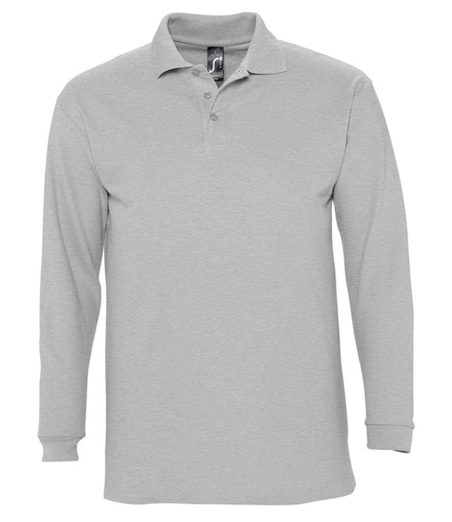 SOL'S Winter II Long Sleeve Cotton Piqué Polo Shirt in Grey Marl by SOL'S — Custom branded clothing by Print Press, featuring premium embroidery produced in our specialist print lab in the UK.