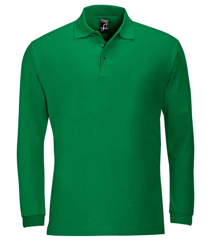 SOL'S Winter II Long Sleeve Cotton Piqué Polo Shirt in Kelly Green by SOL'S — Custom branded clothing by Print Press, featuring premium embroidery produced in our specialist print lab in the UK.