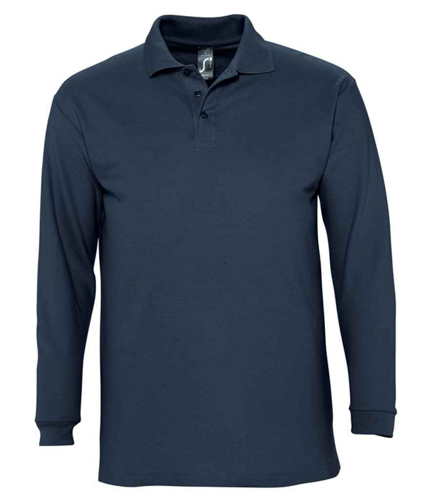 SOL'S Winter II Long Sleeve Cotton Piqué Polo Shirt in Navy by SOL'S — Custom branded clothing by Print Press, featuring premium embroidery produced in our specialist print lab in the UK.