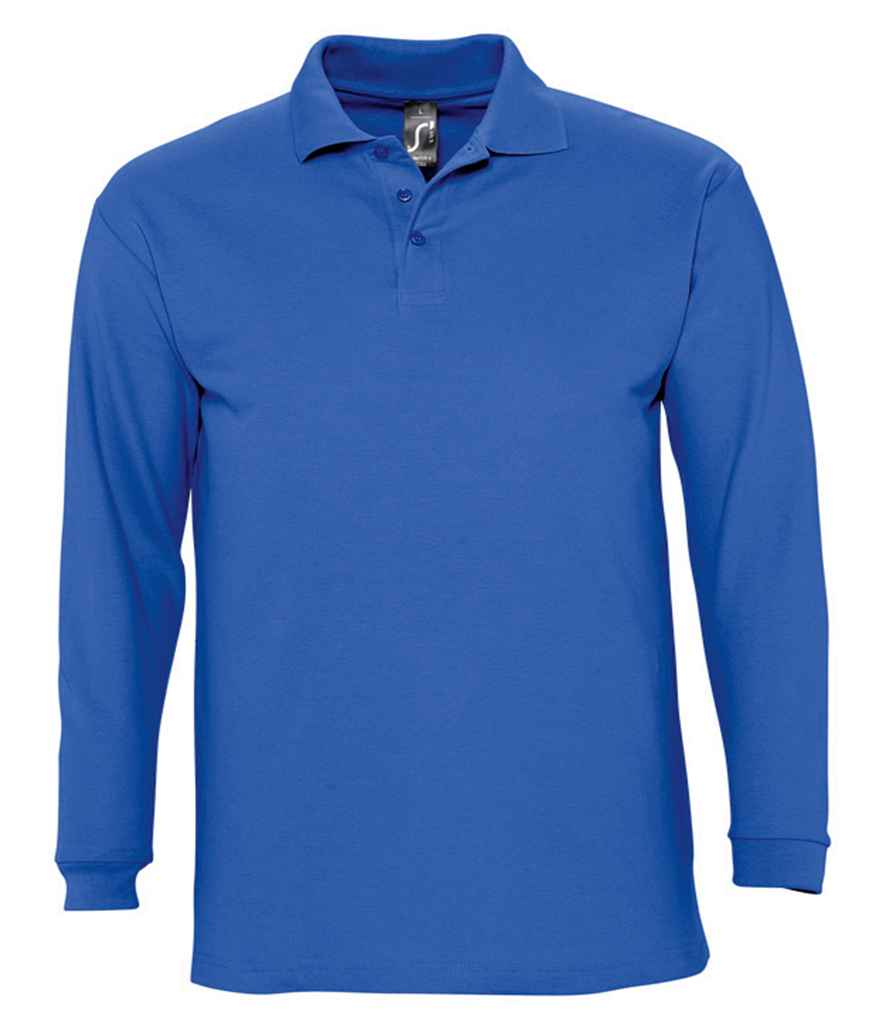 SOL'S Winter II Long Sleeve Cotton Piqué Polo Shirt in Royal Blue by SOL'S — Custom branded clothing by Print Press, featuring premium embroidery produced in our specialist print lab in the UK.