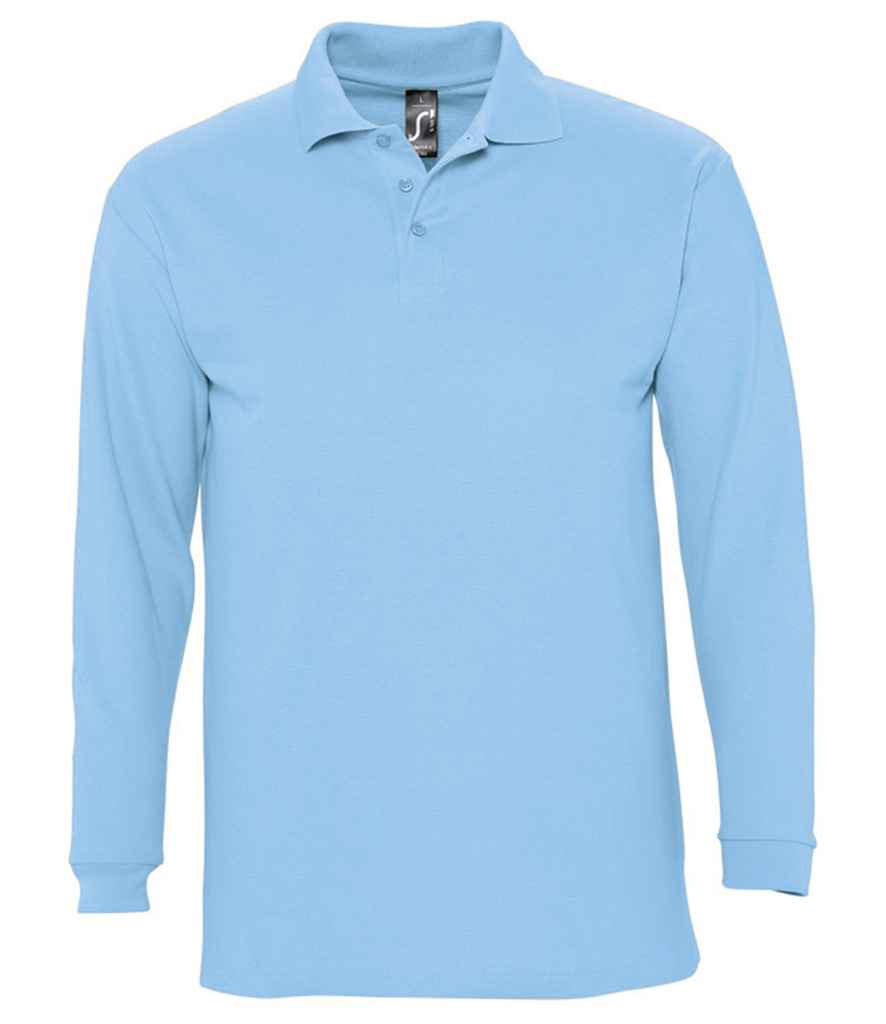 SOL'S Winter II Long Sleeve Cotton Piqué Polo Shirt in Sky Blue by SOL'S — Custom branded clothing by Print Press, featuring premium embroidery produced in our specialist print lab in the UK.