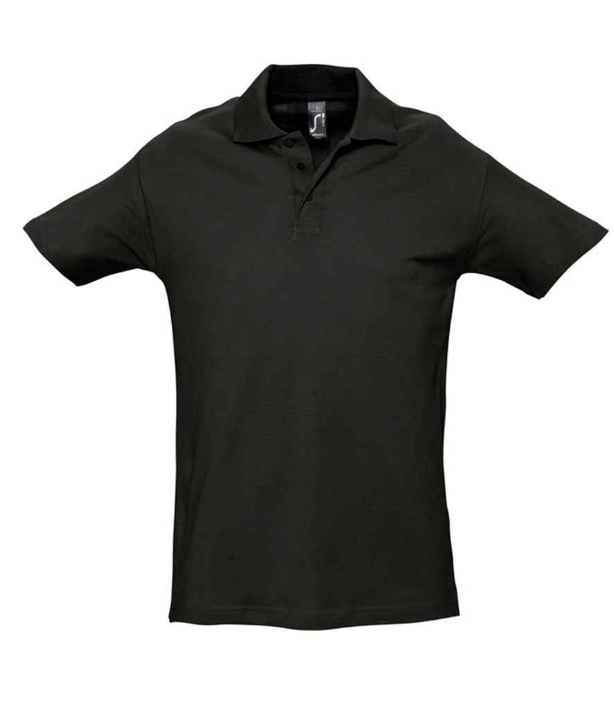 SOL'S Spring II Heavy Cotton Piqué Polo Shirt in Black by SOL'S — Custom branded clothing by Print Press, featuring premium embroidery produced in our specialist print lab in the UK.