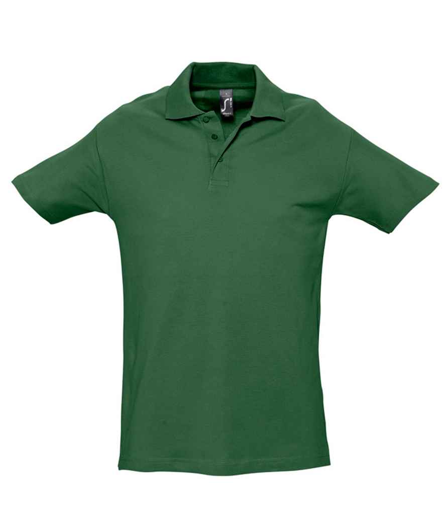 SOL'S Spring II Heavy Cotton Piqué Polo Shirt in Golf Green by SOL'S — Custom branded clothing by Print Press, featuring premium embroidery produced in our specialist print lab in the UK.