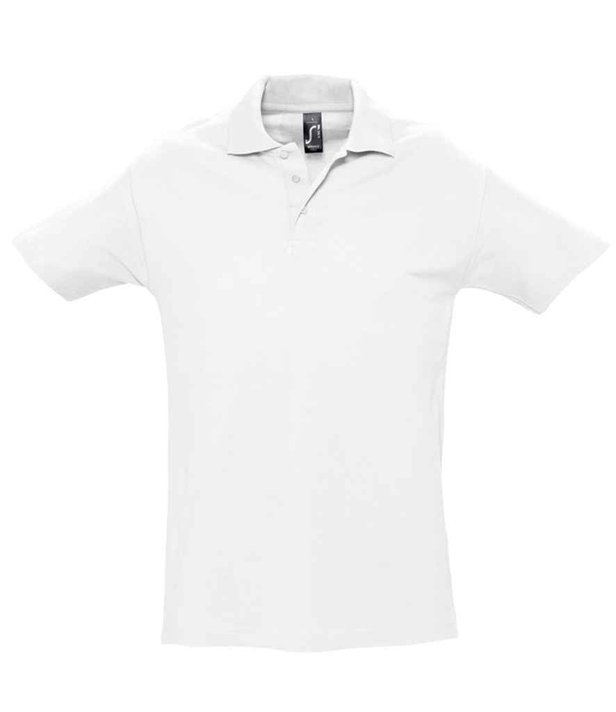 SOL'S Spring II Heavy Cotton Piqué Polo Shirt in White by SOL'S — Custom branded clothing by Print Press, featuring premium embroidery produced in our specialist print lab in the UK.