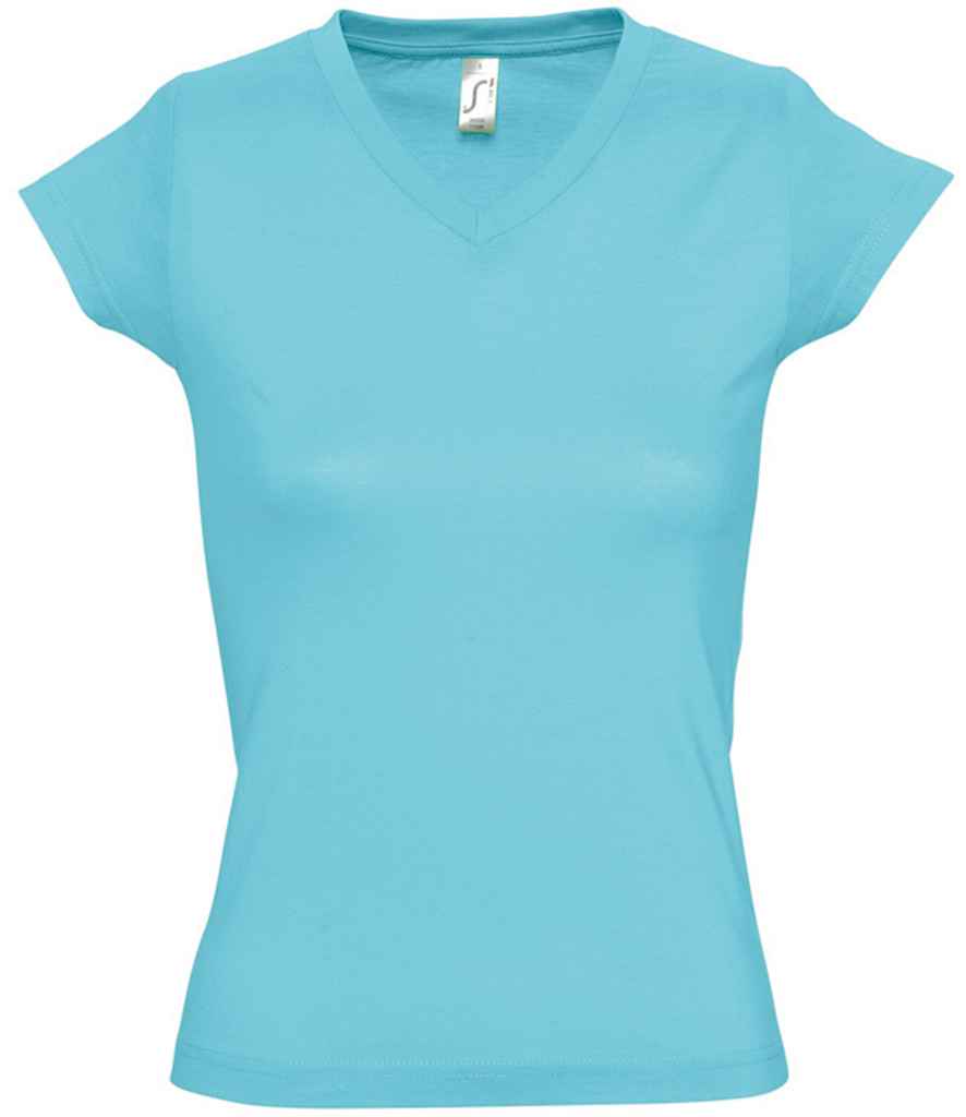 SOL'S Ladies Moon V Neck T-Shirt in Atoll Blue by SOL'S — Custom branded clothing by Print Press, featuring premium embroidery produced in our specialist print lab in the UK.