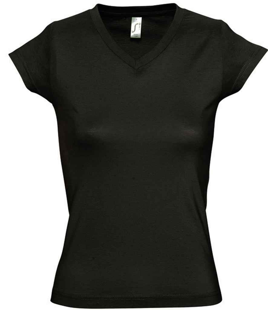 SOL'S Ladies Moon V Neck T-Shirt in Deep Black by SOL'S — Custom branded clothing by Print Press, featuring premium embroidery produced in our specialist print lab in the UK.