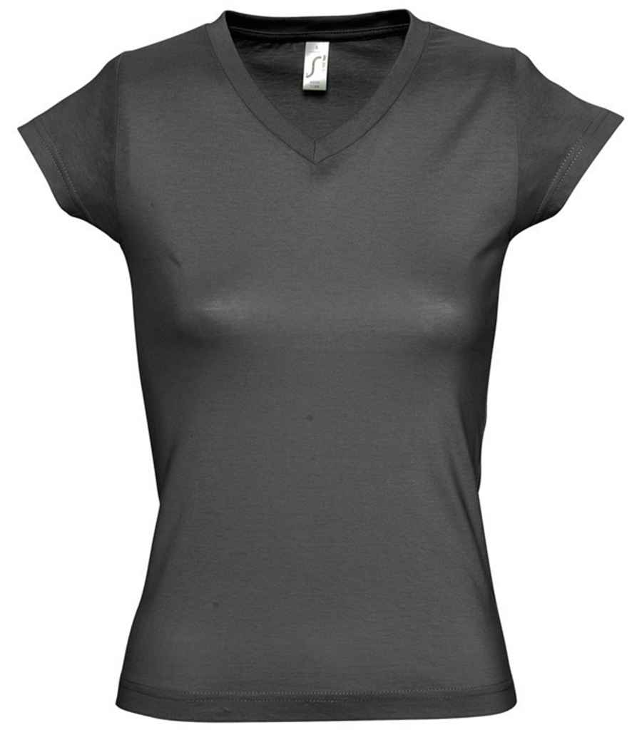 SOL'S Ladies Moon V Neck T-Shirt in Dark Grey by SOL'S — Custom branded clothing by Print Press, featuring premium embroidery produced in our specialist print lab in the UK.