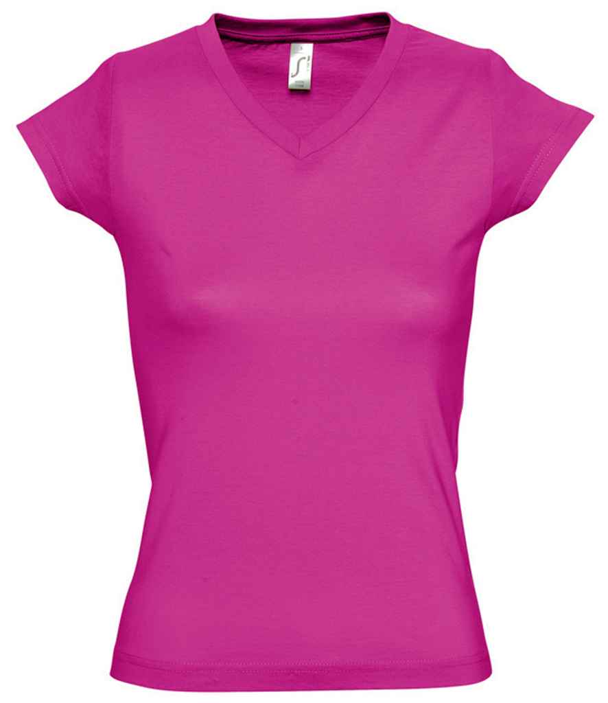SOL'S Ladies Moon V Neck T-Shirt in Fuchsia by SOL'S — Custom branded clothing by Print Press, featuring premium embroidery produced in our specialist print lab in the UK.