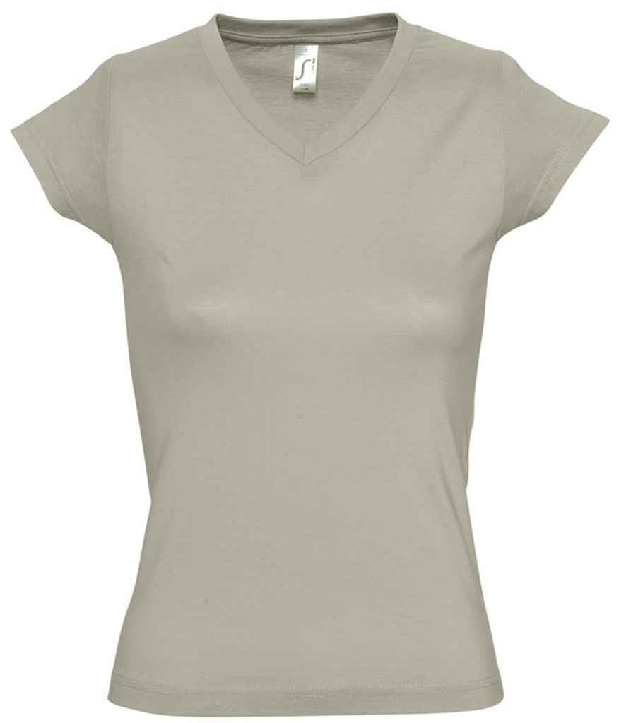 SOL'S Ladies Moon V Neck T-Shirt in Khaki by SOL'S — Custom branded clothing by Print Press, featuring premium embroidery produced in our specialist print lab in the UK.