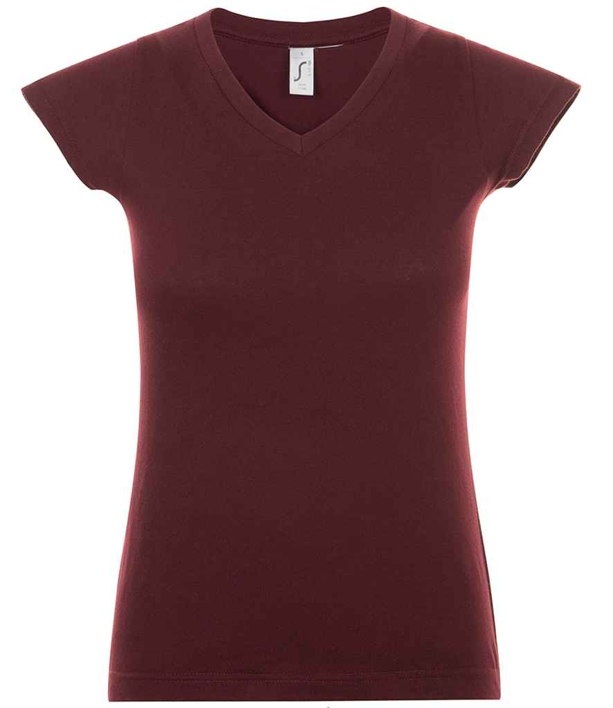SOL'S Ladies Moon V Neck T-Shirt in Oxblood by SOL'S — Custom branded clothing by Print Press, featuring premium embroidery produced in our specialist print lab in the UK.