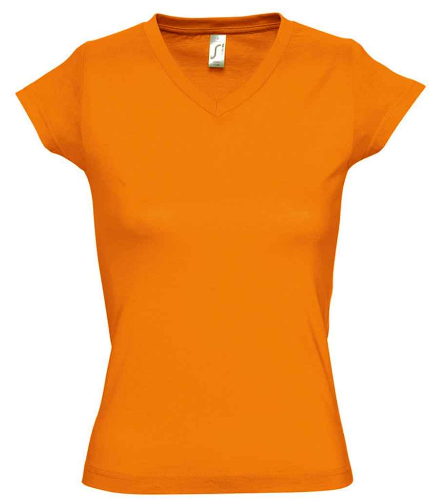 SOL'S Ladies Moon V Neck T-Shirt in Orange by SOL'S — Custom branded clothing by Print Press, featuring premium embroidery produced in our specialist print lab in the UK.