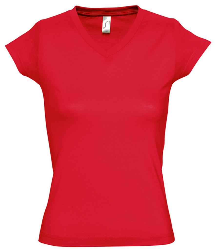 SOL'S Ladies Moon V Neck T-Shirt in Red by SOL'S — Custom branded clothing by Print Press, featuring premium embroidery produced in our specialist print lab in the UK.