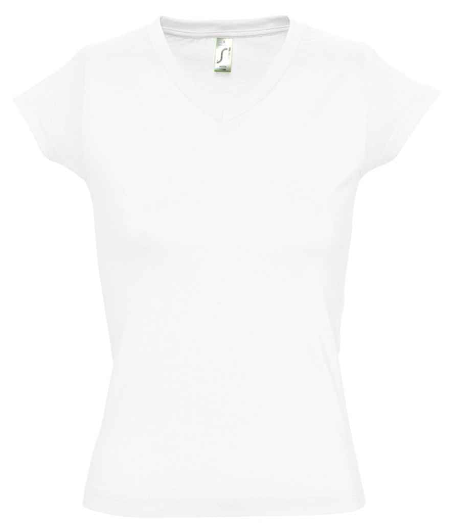 SOL'S Ladies Moon V Neck T-Shirt in White by SOL'S — Custom branded clothing by Print Press, featuring premium embroidery produced in our specialist print lab in the UK.