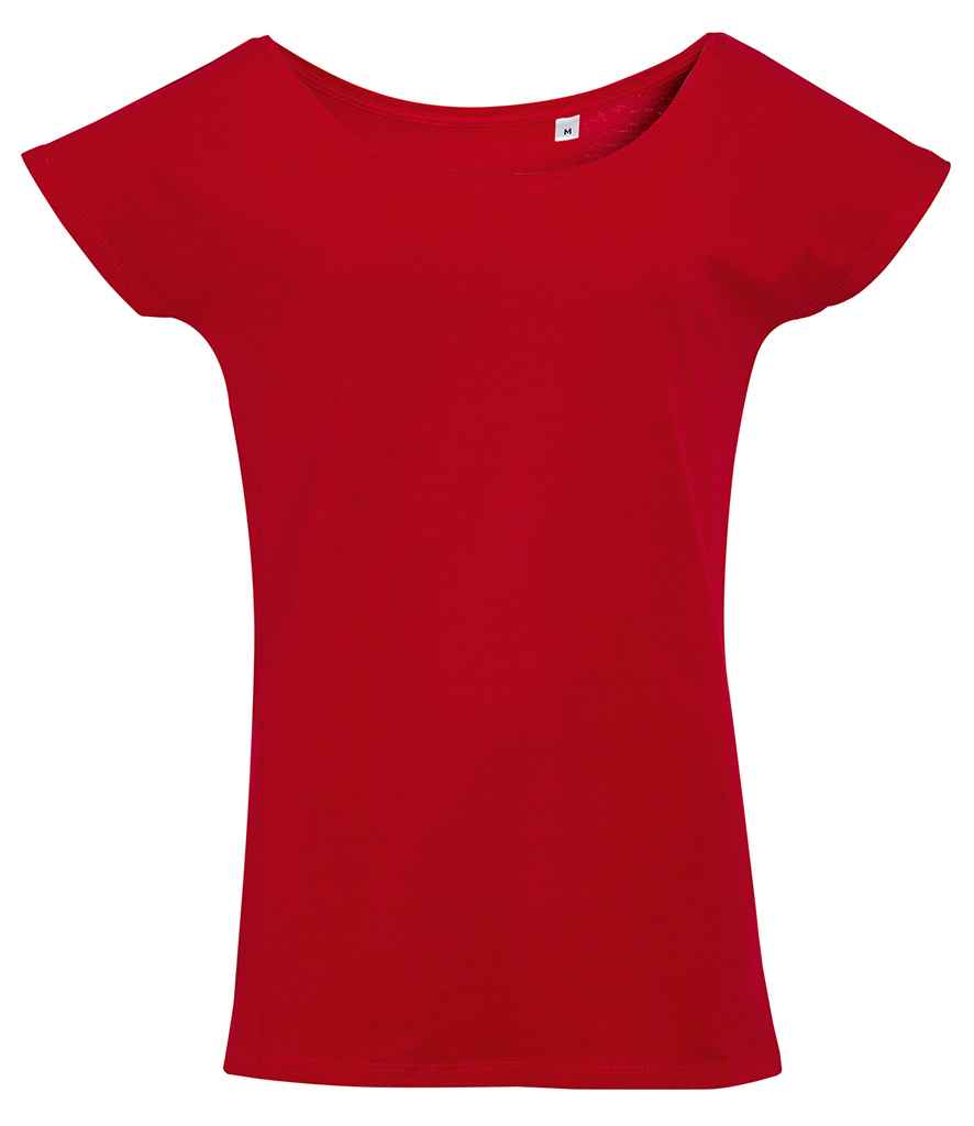 SOL'S Ladies Marylin Long T-Shirt in Tango Red by SOL'S — Custom branded clothing by Print Press, featuring premium embroidery produced in our specialist print lab in the UK.