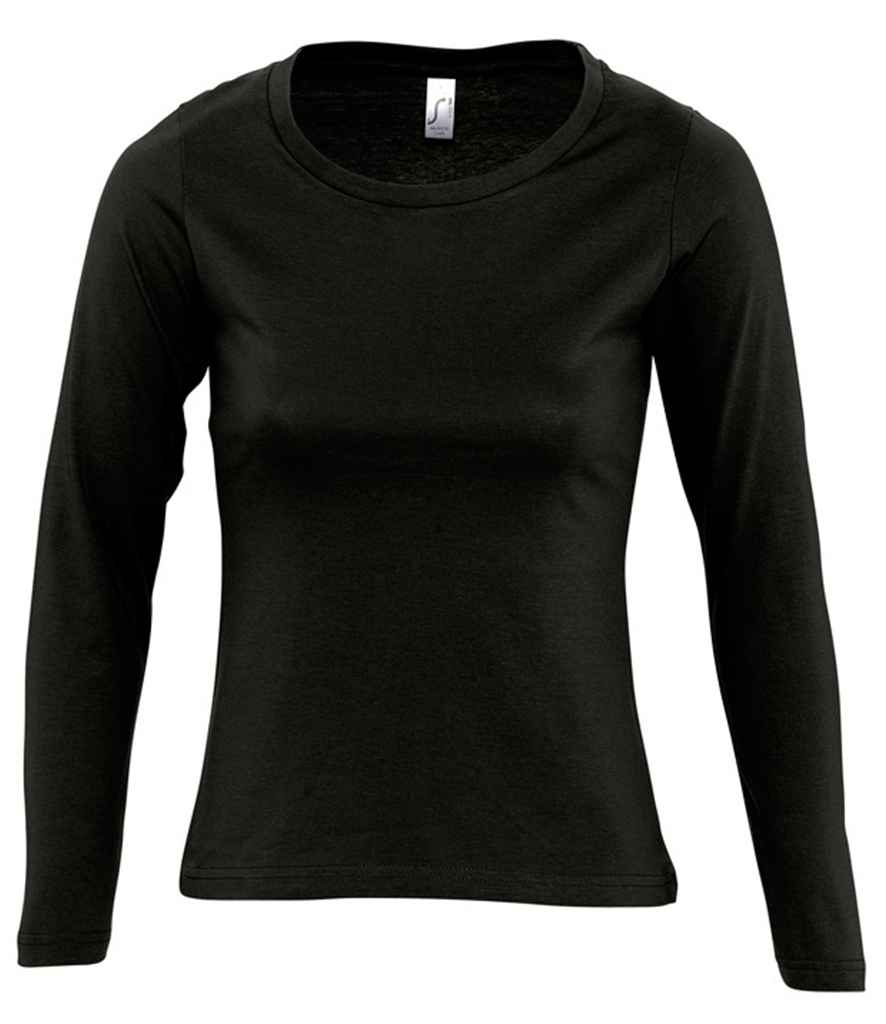SOL'S Ladies Majestic Long Sleeve T-Shirt in Deep Black by SOL'S — Custom branded clothing by Print Press, featuring premium embroidery produced in our specialist print lab in the UK.