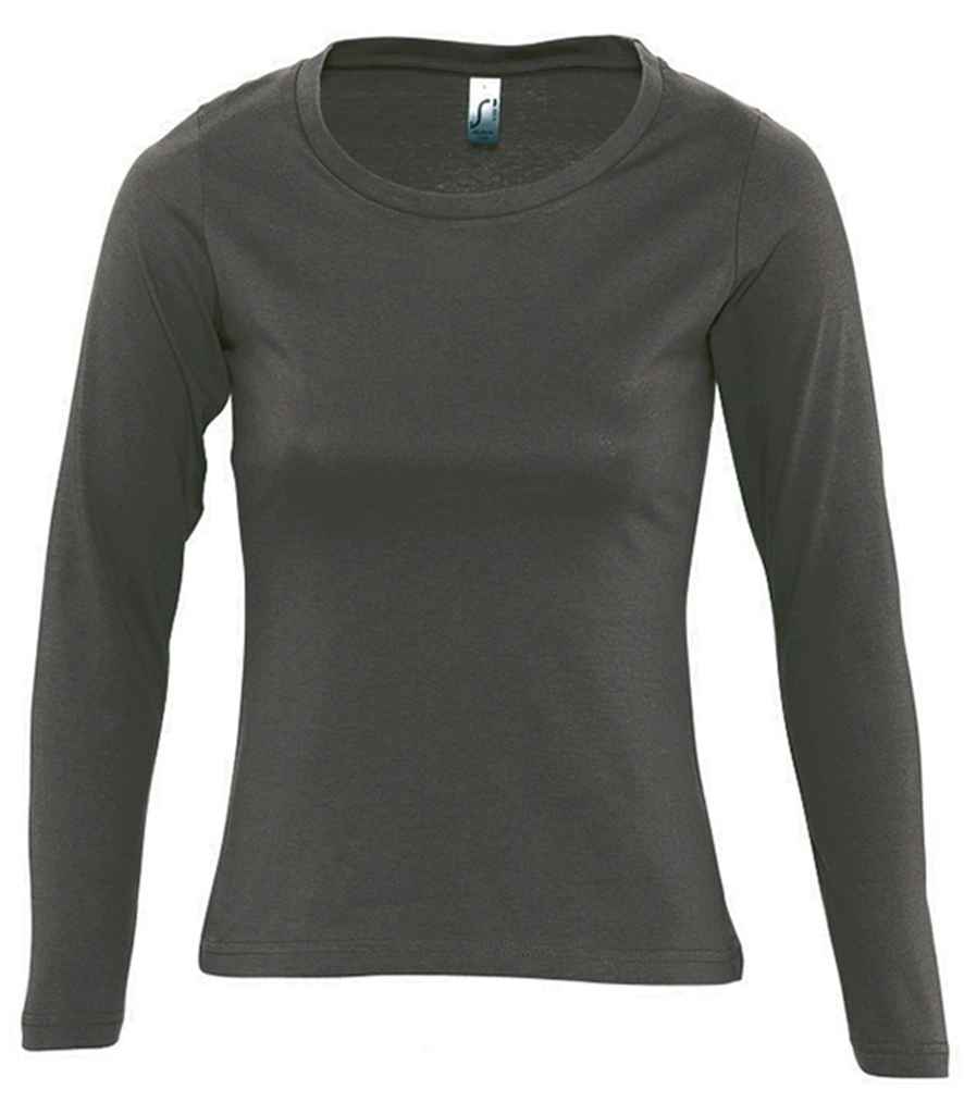 SOL'S Ladies Majestic Long Sleeve T-Shirt in Dark Grey by SOL'S — Custom branded clothing by Print Press, featuring premium embroidery produced in our specialist print lab in the UK.