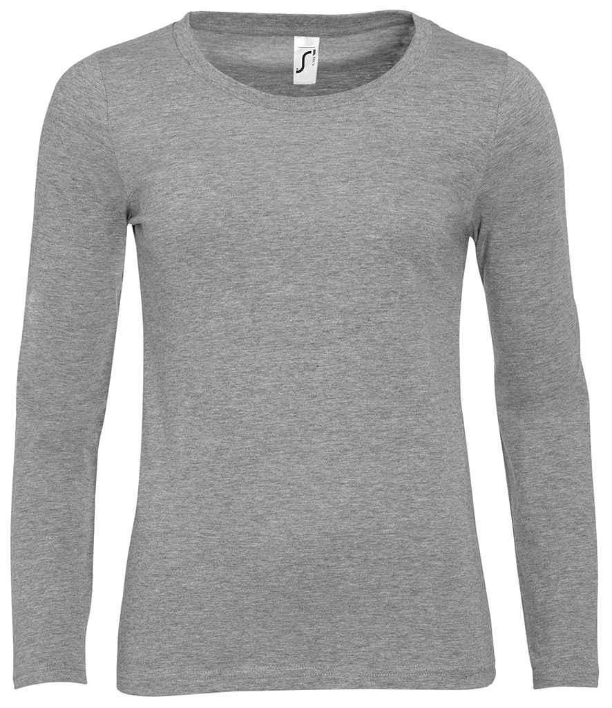 SOL'S Ladies Majestic Long Sleeve T-Shirt in Grey Marl by SOL'S — Custom branded clothing by Print Press, featuring premium embroidery produced in our specialist print lab in the UK.