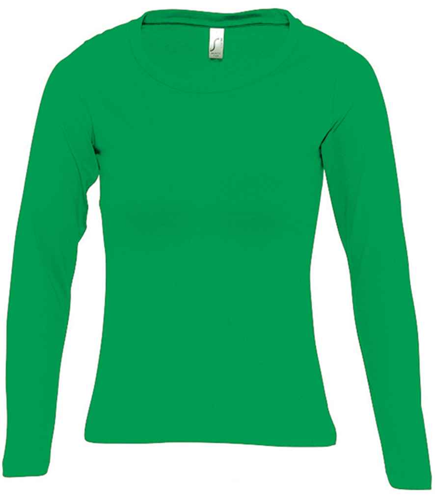 SOL'S Ladies Majestic Long Sleeve T-Shirt in Kelly Green by SOL'S — Custom branded clothing by Print Press, featuring premium embroidery produced in our specialist print lab in the UK.