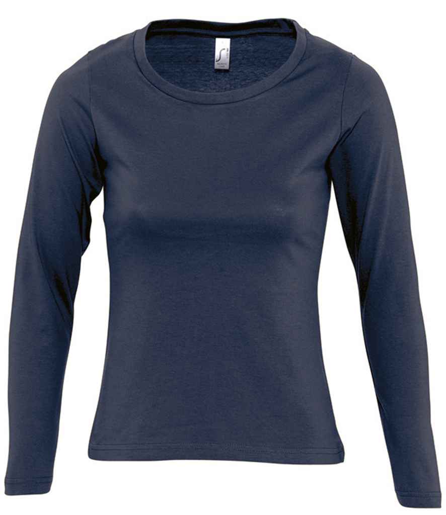SOL'S Ladies Majestic Long Sleeve T-Shirt in Navy by SOL'S — Custom branded clothing by Print Press, featuring premium embroidery produced in our specialist print lab in the UK.