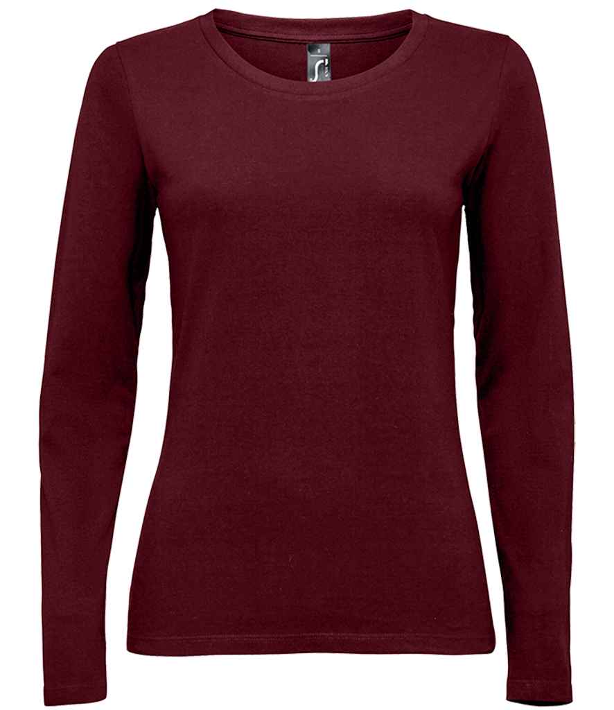 SOL'S Ladies Majestic Long Sleeve T-Shirt in Oxblood by SOL'S — Custom branded clothing by Print Press, featuring premium embroidery produced in our specialist print lab in the UK.