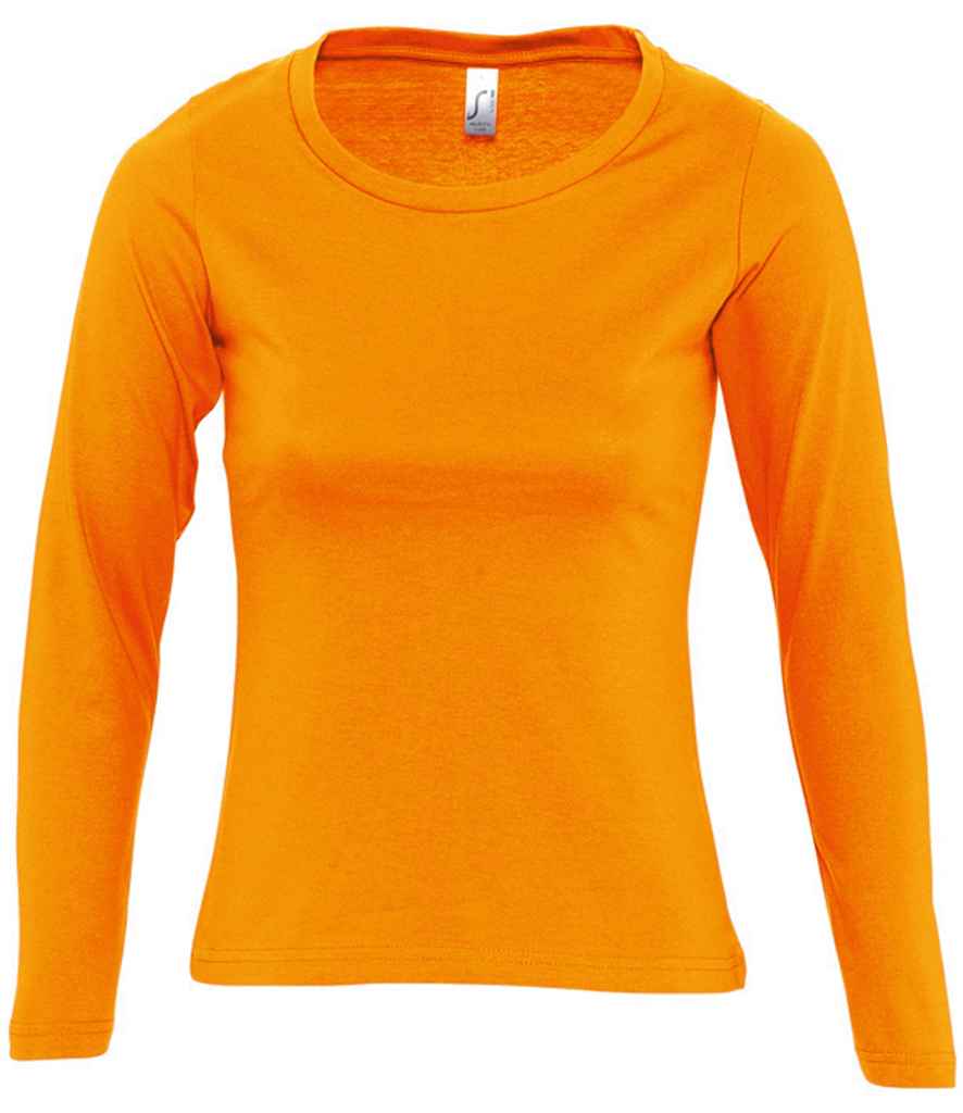 SOL'S Ladies Majestic Long Sleeve T-Shirt in Orange by SOL'S — Custom branded clothing by Print Press, featuring premium embroidery produced in our specialist print lab in the UK.
