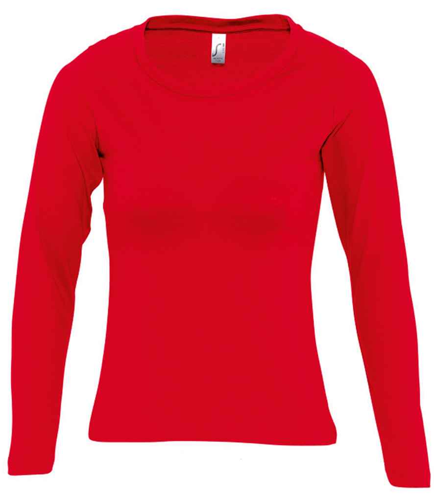 SOL'S Ladies Majestic Long Sleeve T-Shirt in Red by SOL'S — Custom branded clothing by Print Press, featuring premium embroidery produced in our specialist print lab in the UK.