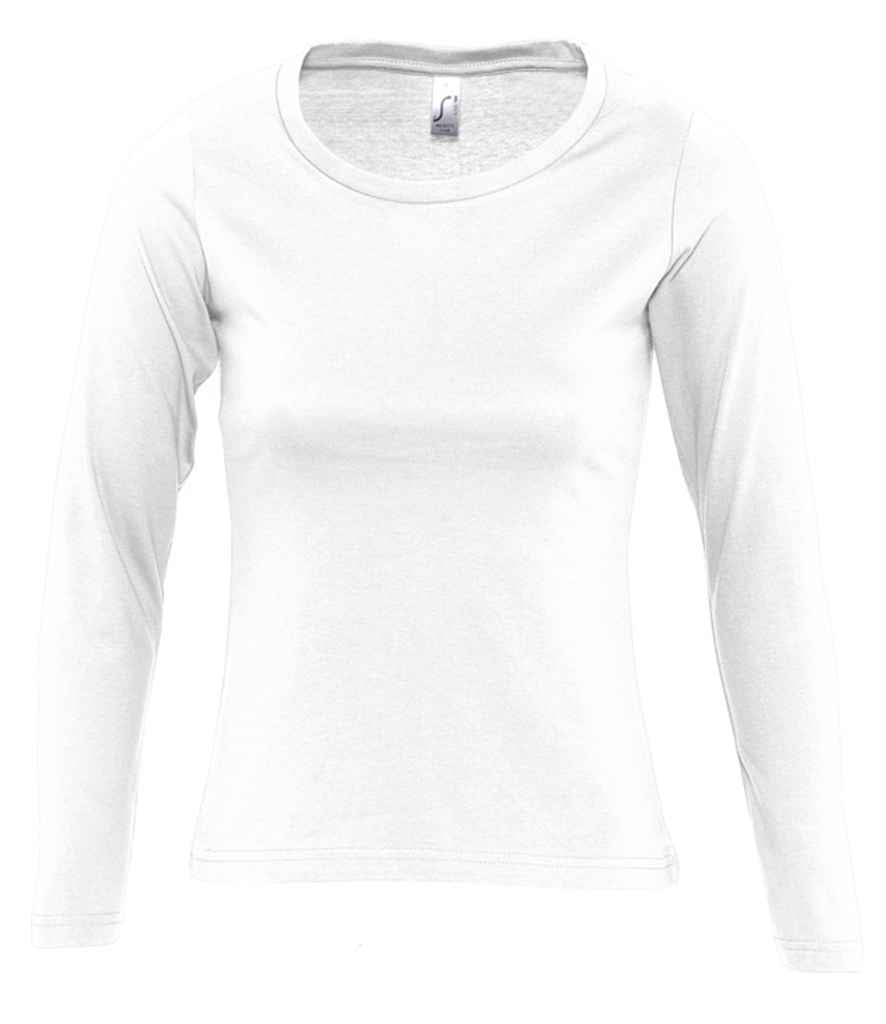 SOL'S Ladies Majestic Long Sleeve T-Shirt in White by SOL'S — Custom branded clothing by Print Press, featuring premium embroidery produced in our specialist print lab in the UK.