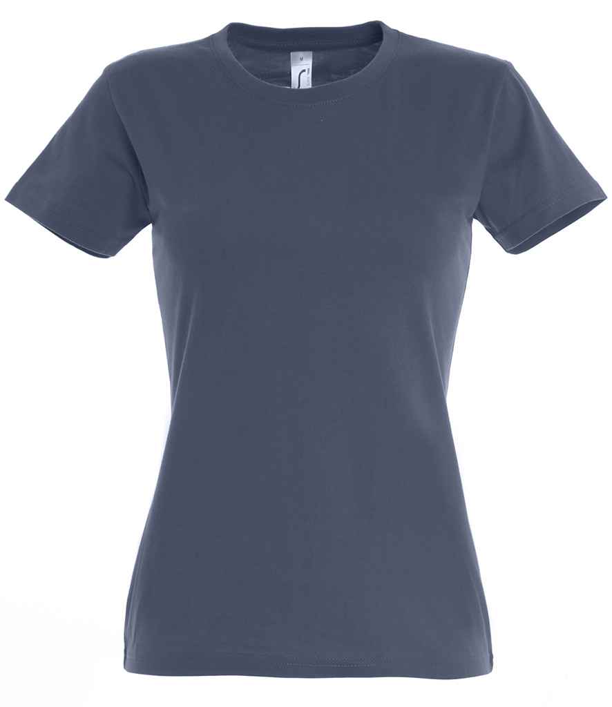 SOL'S Ladies Imperial Heavy T-Shirt in Denim by SOL'S — Custom branded clothing by Print Press, featuring premium embroidery produced in our specialist print lab in the UK.