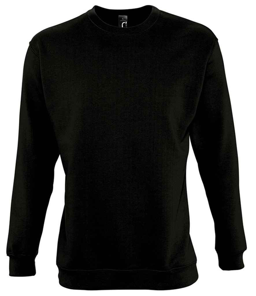 SOL'S Unisex New Supreme Sweatshirt in Black by SOL'S — Custom branded clothing by Print Press, featuring premium embroidery produced in our specialist print lab in the UK.