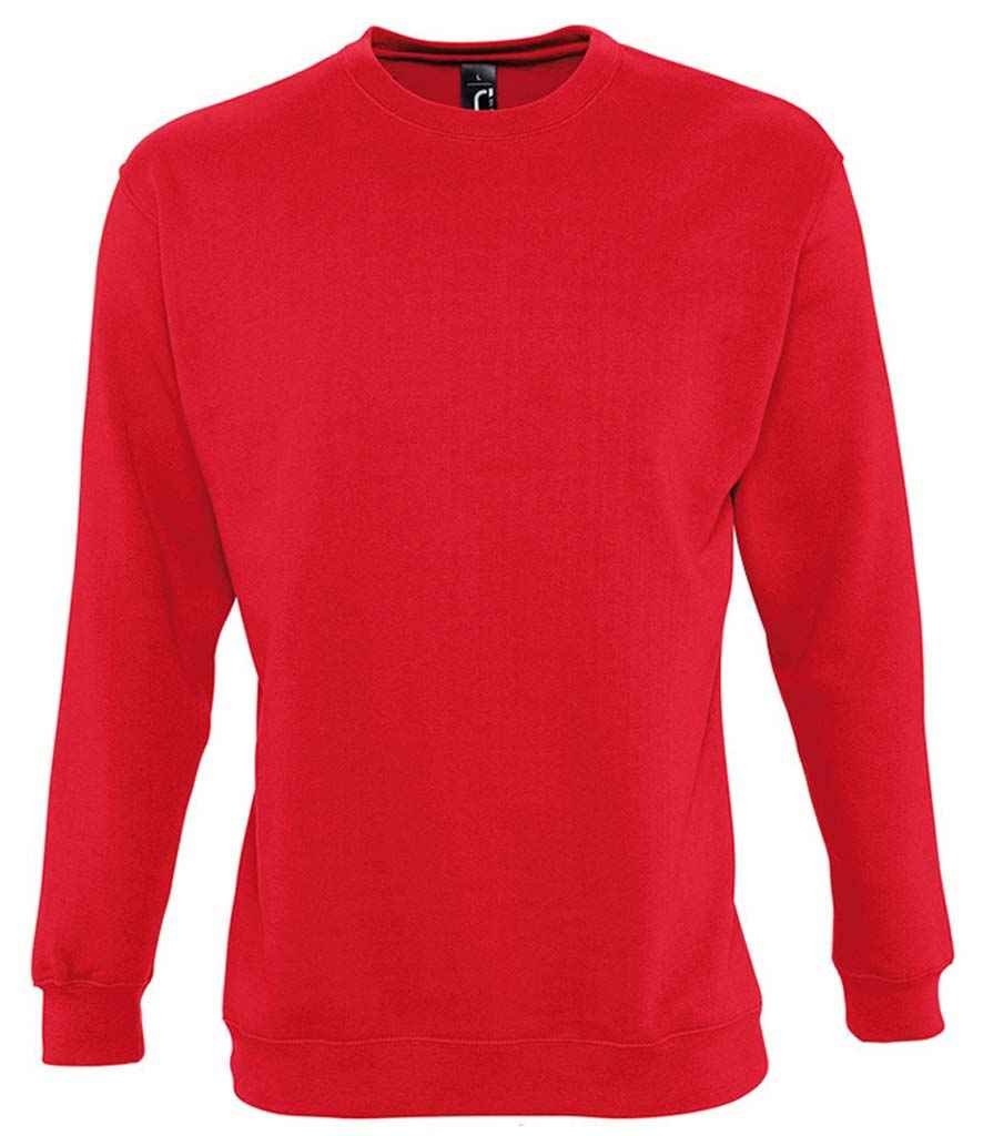 SOL'S Unisex New Supreme Sweatshirt in Red by SOL'S — Custom branded clothing by Print Press, featuring premium embroidery produced in our specialist print lab in the UK.