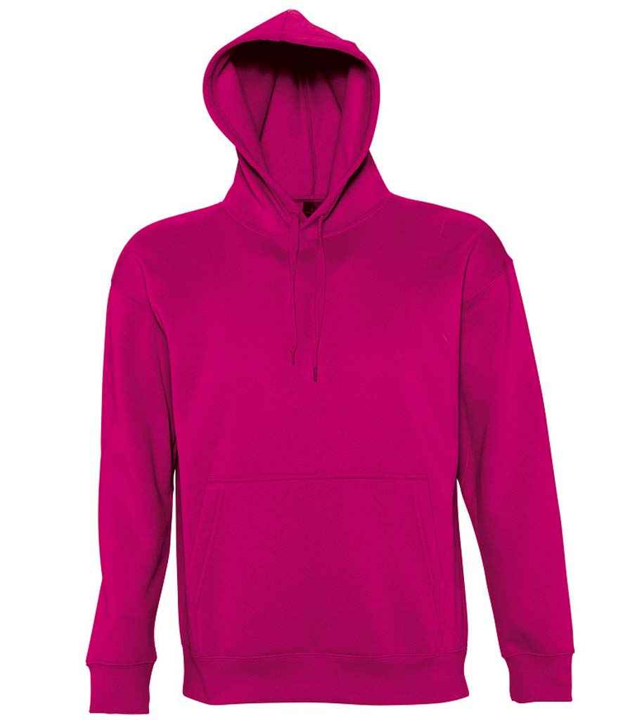SOL'S Unisex Slam Hooded Sweatshirt in Fuchsia by SOL'S — Custom branded clothing by Print Press, featuring premium embroidery produced in our specialist print lab in the UK.