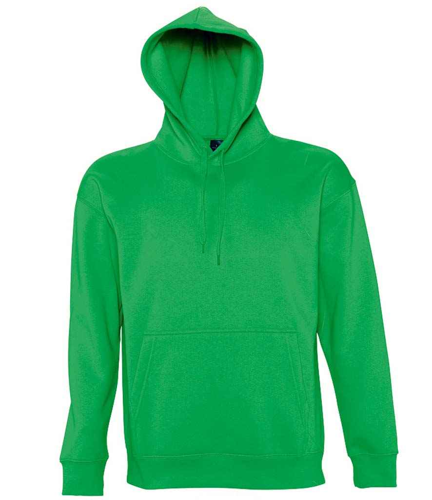 SOL'S Unisex Slam Hooded Sweatshirt in Kelly Green by SOL'S — Custom branded clothing by Print Press, featuring premium embroidery produced in our specialist print lab in the UK.