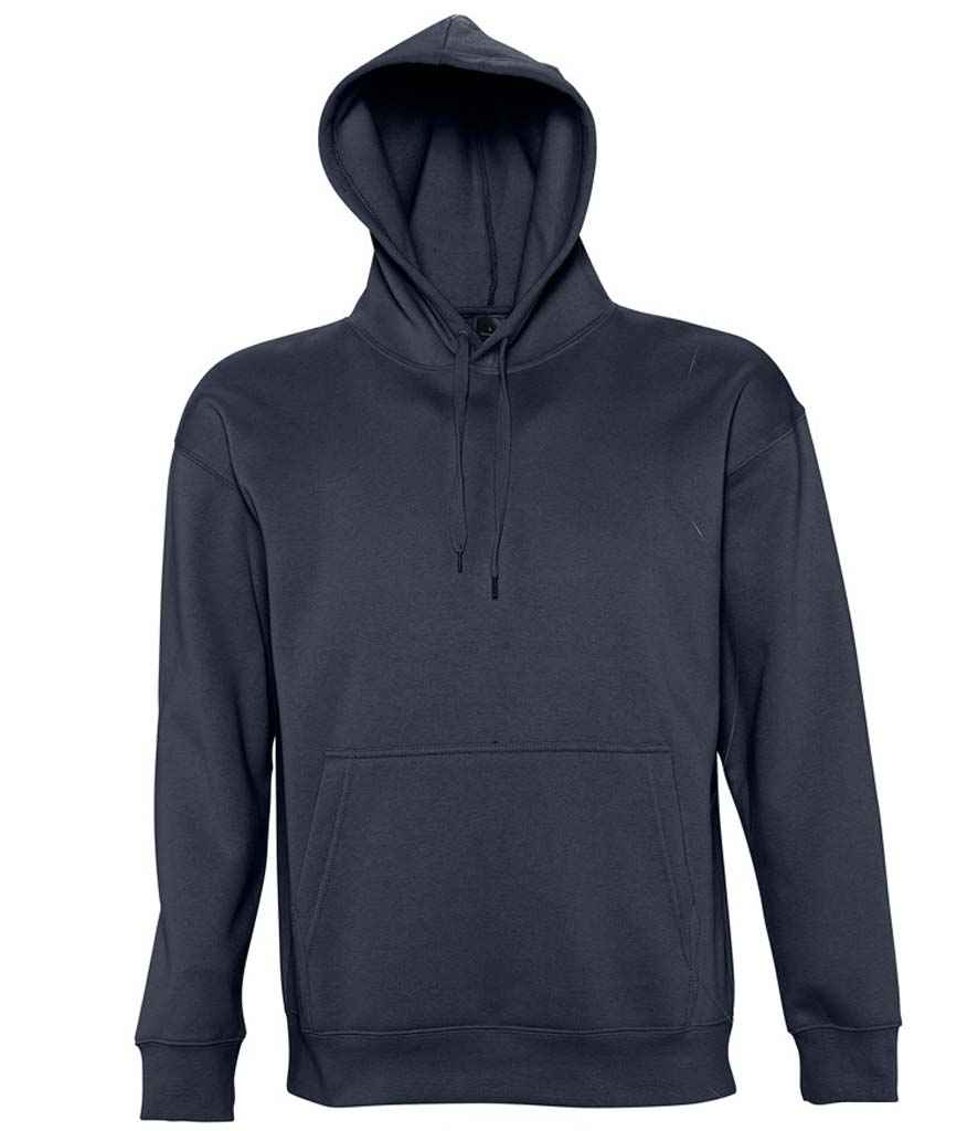 SOL'S Unisex Slam Hooded Sweatshirt in Navy by SOL'S — Custom branded clothing by Print Press, featuring premium embroidery produced in our specialist print lab in the UK.