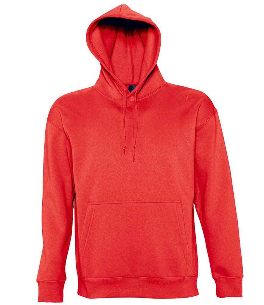 SOL'S Unisex Slam Hooded Sweatshirt in Red by SOL'S — Custom branded clothing by Print Press, featuring premium embroidery produced in our specialist print lab in the UK.