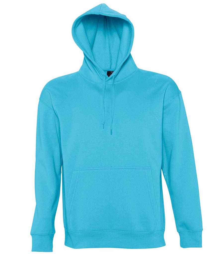 SOL'S Unisex Slam Hooded Sweatshirt in Turquoise Blue by SOL'S — Custom branded clothing by Print Press, featuring premium embroidery produced in our specialist print lab in the UK.