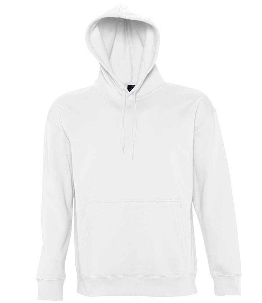 SOL'S Unisex Slam Hooded Sweatshirt in White by SOL'S — Custom branded clothing by Print Press, featuring premium embroidery produced in our specialist print lab in the UK.
