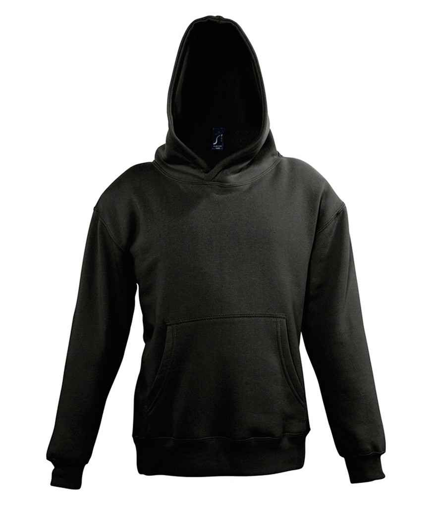 SOL'S Kids Slam Hooded Sweatshirt in Black by SOL'S — Custom branded clothing by Print Press, featuring premium embroidery produced in our specialist print lab in the UK.