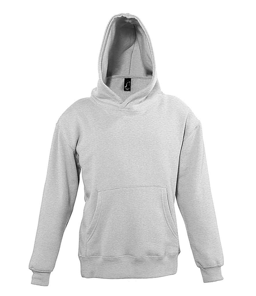 SOL'S Kids Slam Hooded Sweatshirt in Grey Marl by SOL'S — Custom branded clothing by Print Press, featuring premium embroidery produced in our specialist print lab in the UK.