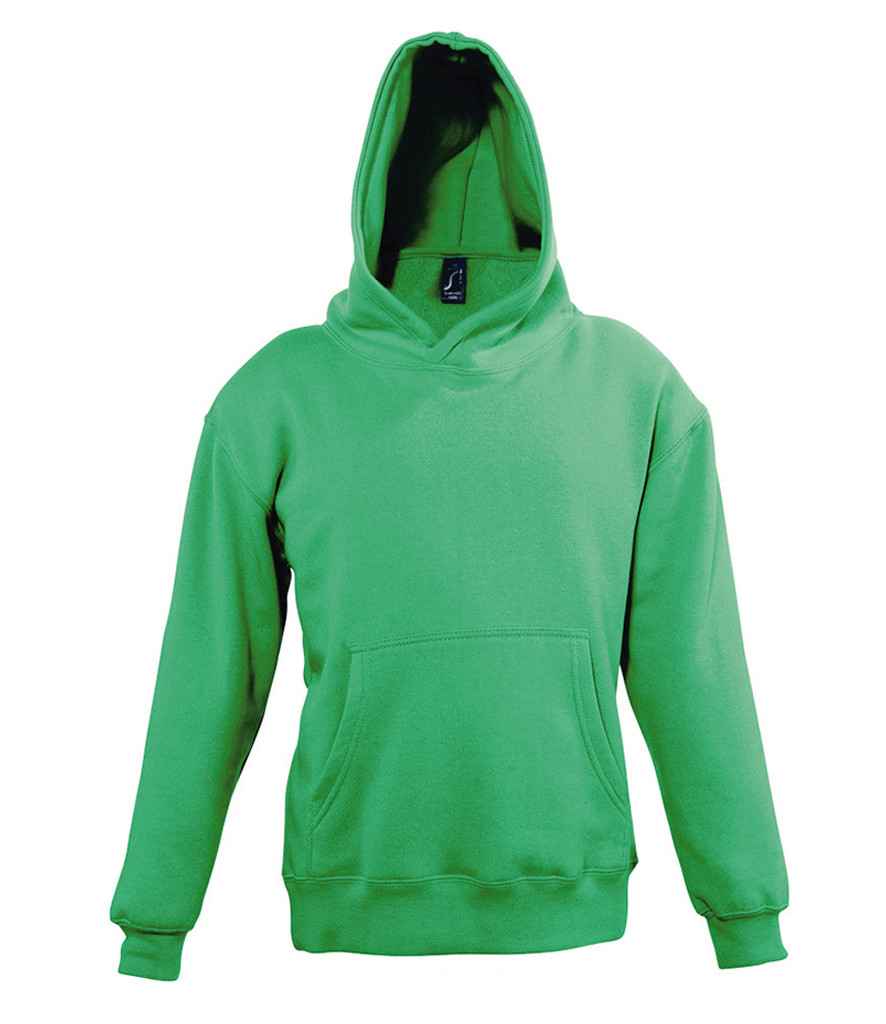 SOL'S Kids Slam Hooded Sweatshirt in Kelly Green by SOL'S — Custom branded clothing by Print Press, featuring premium embroidery produced in our specialist print lab in the UK.