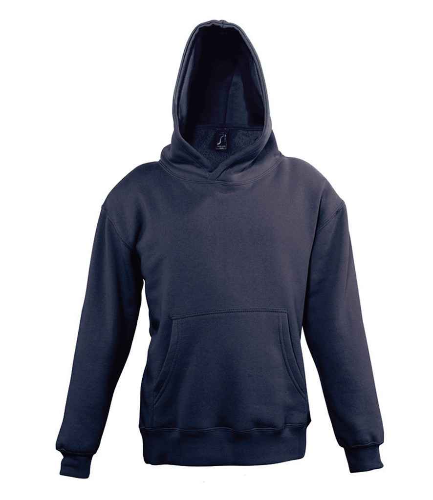 SOL'S Kids Slam Hooded Sweatshirt in Navy by SOL'S — Custom branded clothing by Print Press, featuring premium embroidery produced in our specialist print lab in the UK.