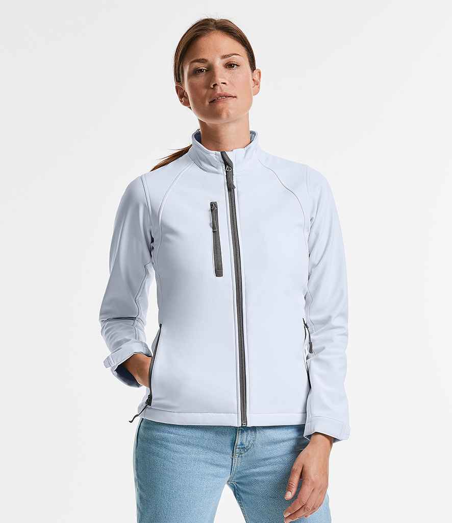 Russell Ladies Soft Shell Jacket in White by Russell — Custom branded clothing by Print Press, featuring premium embroidery produced in our specialist print lab in the UK.
