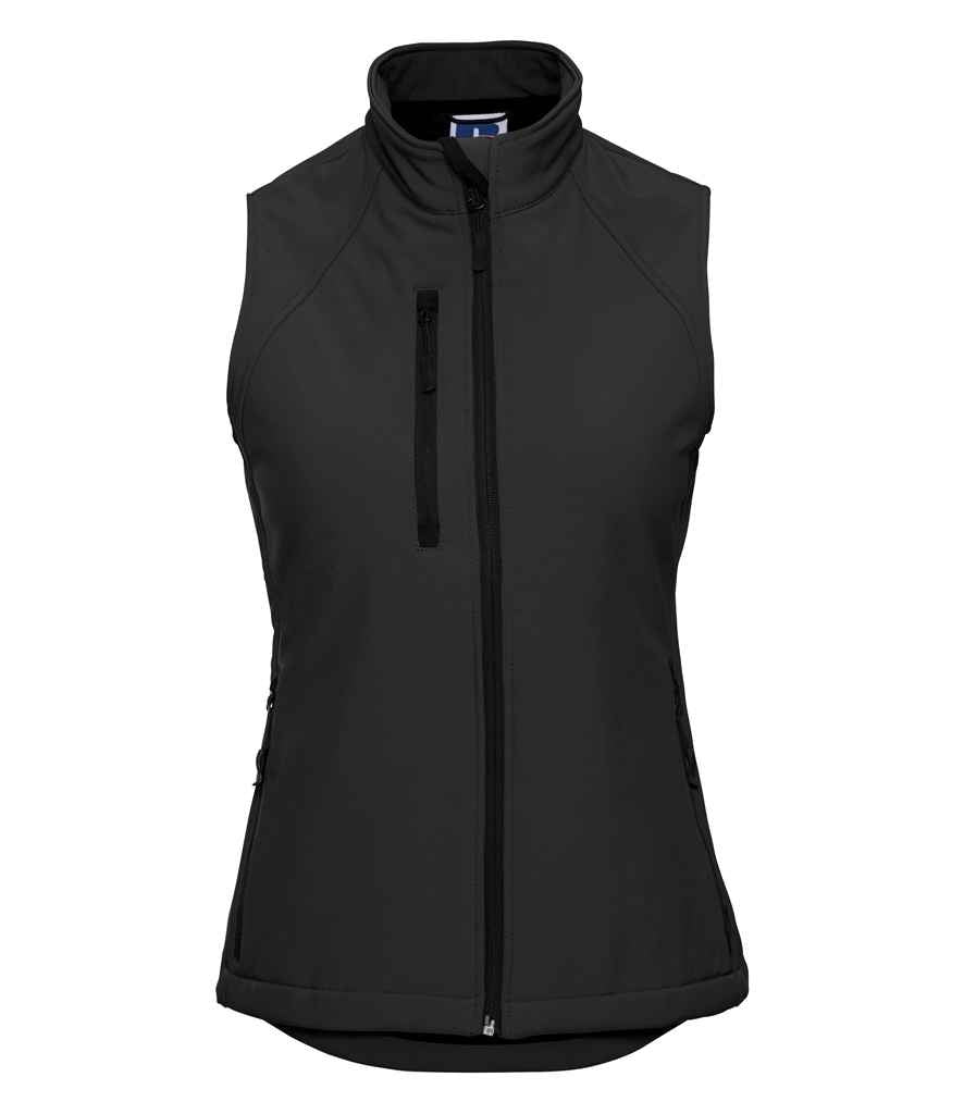 Russell Ladies Soft Shell Gilet in Black by Russell — Custom branded clothing by Print Press, featuring premium embroidery produced in our specialist print lab in the UK.