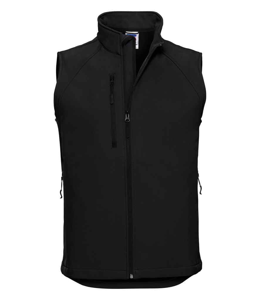 Russell Soft Shell Gilet in Black by Russell — Custom branded clothing by Print Press, featuring premium embroidery produced in our specialist print lab in the UK.